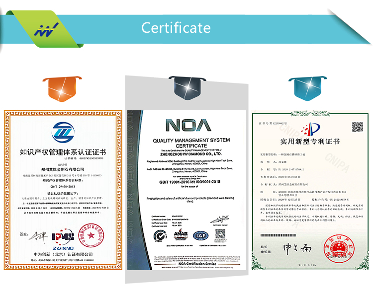 IW wire drawing dies certificate